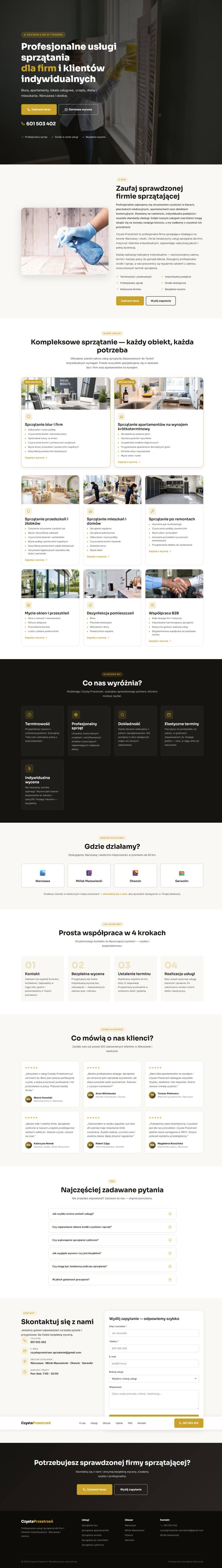 Strona internetowa Czysta Przestrzeń — widok desktop