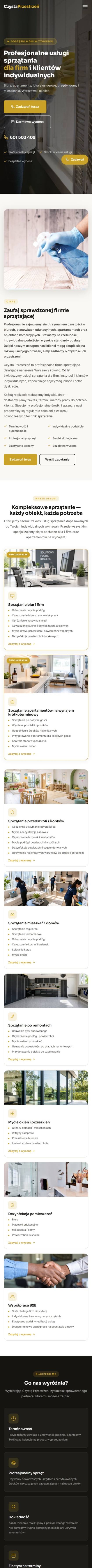 Strona internetowa Czysta Przestrzeń — widok mobilny